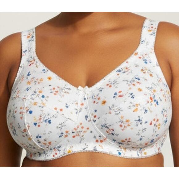Plus Size Bra 46E 46 E 105F 105 F White Floral NO WIRE Wireless Flowers 3 Hooks - Picture 5 of 5
